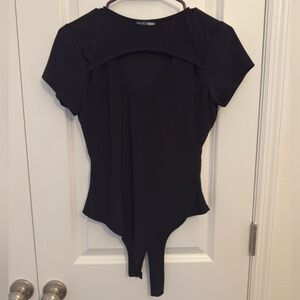 Fashion Nova Black Short Sleeve Cutout Bodysuit